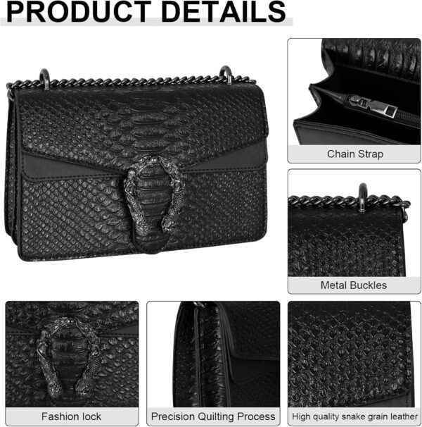 Aiqudou Crossbody Bag and Satchel Purse for Women - Fashion Snake Print Chain Purse Luxury PU Leather HandBag - Image 3