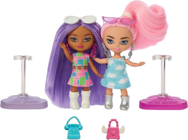 Barbie Extra Mini Minis Dolls 5-Pack, Small Doll Set with Colorful Clothes & Accessories for Unique Looks, 3-inch - Image 5