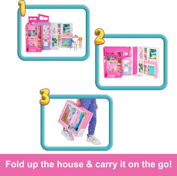 Barbie Doll House Playset, Getaway House with 11 Accessories Including 2 Chairs, 4 Play Areas & 360-degree Play - Image 4