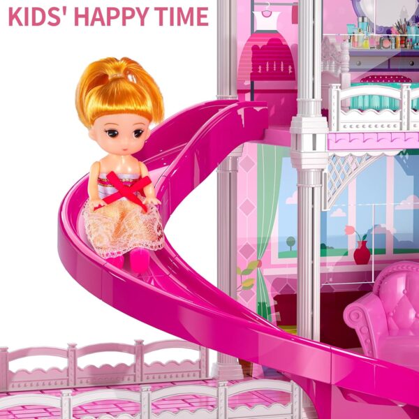 TEMI Villa Toys for 3 4 5 6 7 8 Years Old Girls - 4 Storeys 10 Rooms, Indoor Playset with 2 Dolls Toy Figures, Toys Furniture and Accessories, Pretend Girls Plays, Building Toys, Gifts Toy - Image 4