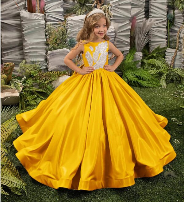 Satin Flower Girl Dress Crystals and Bow Pageant Dresses for Girls Princess Ball Gown - Image 2