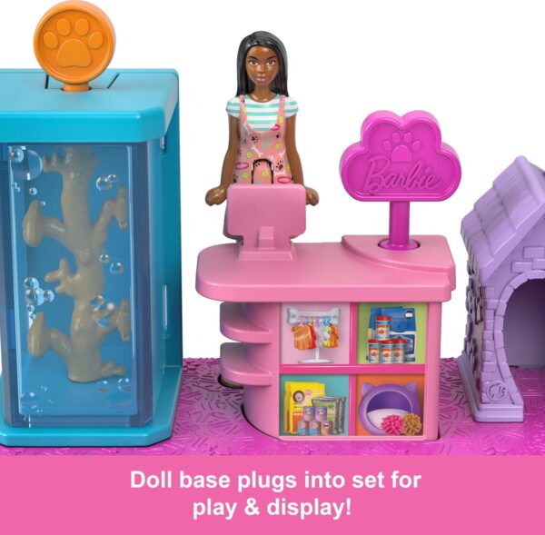 Barbie Mini BarbieLand Collectible Pet Boutique Playset with 1.5-Inch Doll, Pet Product Display, Check Out Stand, Pet House & Cat Baskets for Storytelling Play - Image 5