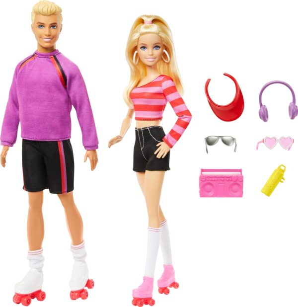 Barbie Fashionistas Set with 2 Fashion Dolls & 6 Accessories, Ken Roller-Skating Fashion Dolls, 65th Anniversary Collectible - Image 3