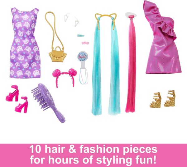 Barbie Fun & Fancy Doll & Accessories Set, Fashion Doll with Extra-Long Color-Streaked Blonde Hair, Clothes & Styling Pieces - Image 3