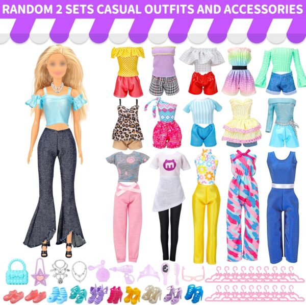 52 Pcs Doll Clothes and Accessories,2 Wedding Gowns 6 Fashion Dresses 2 Set Casual Outfits Top and Pant 2 Swimsuit,20 Hanger 10 Shoe 10 Accessories Toys for Girls Kids Birthday Gift - Image 5