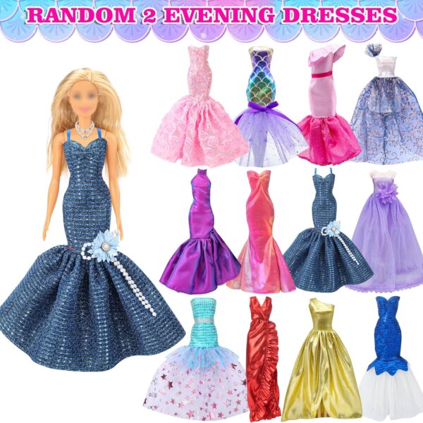 50 Pack Doll Clothes and Accessories, 4 Wedding Gowns 2 Evening Dresses 6 Fashion Dresses 6 Set Casual Outfits Top and Pant 2 Swimsuit Bikini, 20 Hanger 10 Shoe Toys for Girl Birthday Gift - Image 3