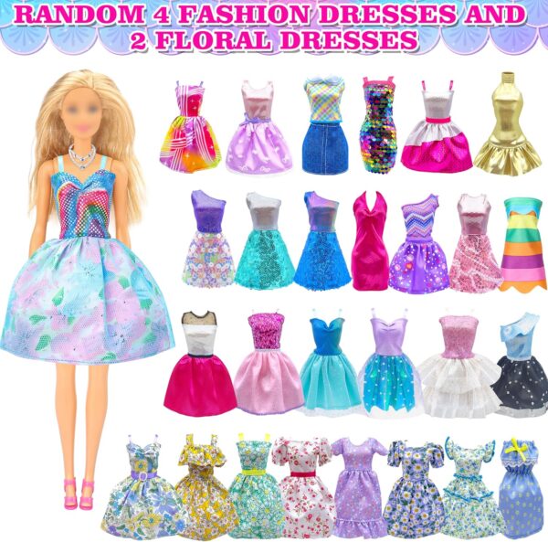 50 Pack Doll Clothes and Accessories, 4 Wedding Gowns 2 Evening Dresses 6 Fashion Dresses 6 Set Casual Outfits Top and Pant 2 Swimsuit Bikini, 20 Hanger 10 Shoe Toys for Girl Birthday Gift - Image 4