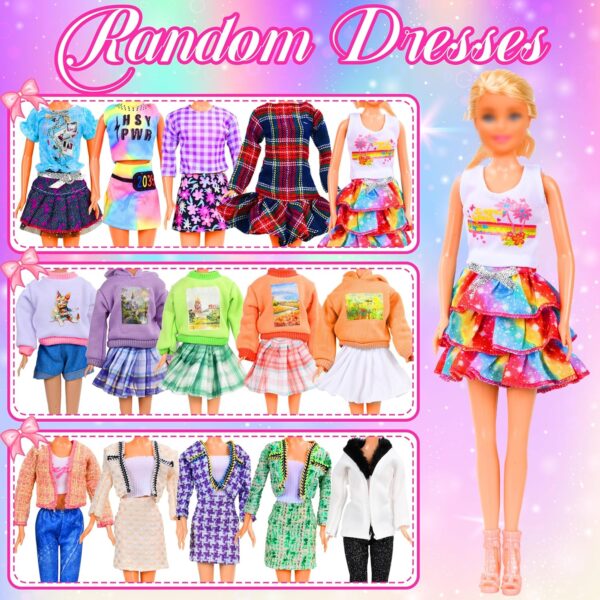 28Pcs Doll Clothes and Accessories, Including Winter Coats, Jackets, Fashion Dresses, Tops and Pants, Shoes for 11-12 Inch Dolls, Dress up Toys Xmas Stocking Stuffers for Girls - Image 4