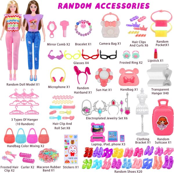 342 Pcs Doll Clothes and Accessories with Doll, Princess Gowns, Fashion Dresses, Top, Pants, Swimsuits, Shoes, Hangers and Other Accessories, Doll Playset Dress up Toy for Girls Toddlers Gift Toys - Image 2