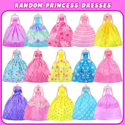 342 Pcs Doll Clothes & Accessories Set - Princess Gowns, Dresses, Shoes & More! - Image 3