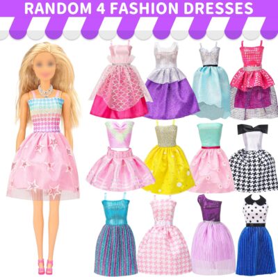 56 Pcs Doll Clothes and Accessories,2 Wedding Gowns 2 Evening Dresses 6 Fashion Dresses 4 Set Casual Outfit Top and Pant 2 Swimsuit,20 Hanger 10 Shoe 10 Accessories Toys for Girls Kid Gift - Image 4