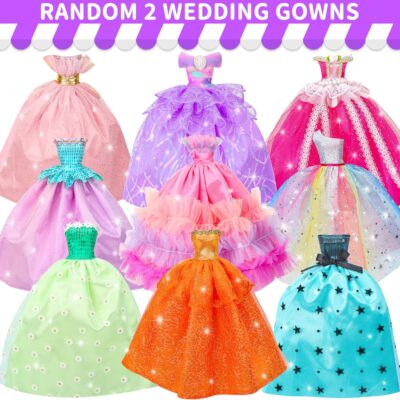 56 Pcs Doll Clothes & Accessories Set: Wedding Gowns, Dresses, Outfits, Shoes & More - Fits 11.5" Dolls - Image 2