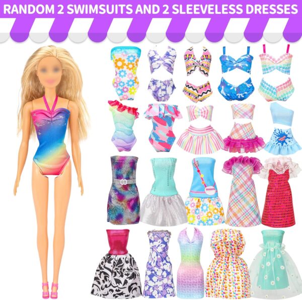 52 Pcs Doll Clothes and Accessories,2 Wedding Gowns 6 Fashion Dresses 2 Set Casual Outfits Top and Pant 2 Swimsuit,20 Hanger 10 Shoe 10 Accessories Toys for Girls Kids Birthday Gift - Image 4