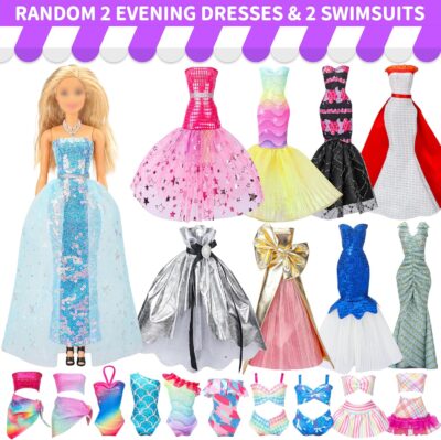 56 Pcs Doll Clothes & Accessories Set: Wedding Gowns, Dresses, Outfits, Shoes & More - Fits 11.5" Dolls - Image 3