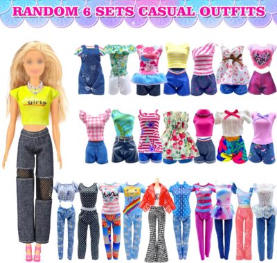 50 Pack Doll Clothes and Accessories, 4 Wedding Gowns 2 Evening Dresses 6 Fashion Dresses 6 Set Casual Outfits Top and Pant 2 Swimsuit Bikini, 20 Hanger 10 Shoe Toys for Girl Birthday Gift - Image 5