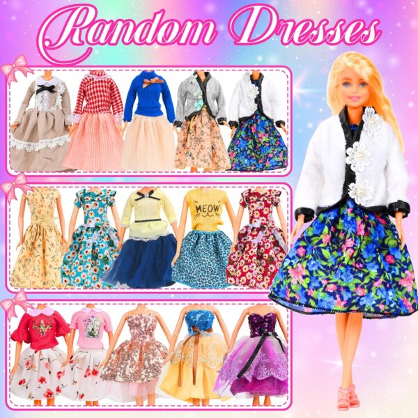 28Pcs Doll Clothes and Accessories, Including Winter Coats, Jackets, Fashion Dresses, Tops and Pants, Shoes for 11-12 Inch Dolls, Dress up Toys Xmas Stocking Stuffers for Girls - Image 2