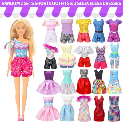 56 Pcs Doll Clothes and Accessories,2 Wedding Gowns 2 Evening Dresses 6 Fashion Dresses 4 Set Casual Outfit Top and Pant 2 Swimsuit,20 Hanger 10 Shoe 10 Accessories Toys for Girls Kid Gift - Image 5