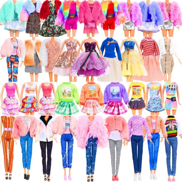 28Pcs Doll Clothes and Accessories, Including Winter Coats, Jackets, Fashion Dresses, Tops and Pants, Shoes for 11-12 Inch Dolls, Dress up Toys Xmas Stocking Stuffers for Girls