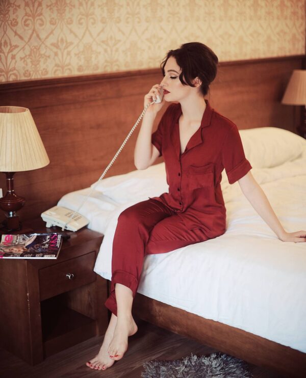 Silk Pajamas Set Women - Women Burgundy Pajamas - Silk Sleep Sets - Lelasilk - Image 2