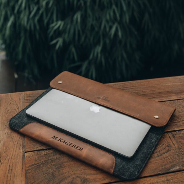 Personalized Fine Leather and Fleece Sleeve Bag for MacBook Pro and Air, 16 Inch, 15 Inch, 14" & 13.3 Inch, MacBook Case, iPad Pro 12.9‑inch - Image 4