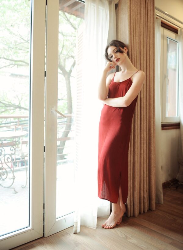 Silk Dress Midi - Red Silk Dress - Lingerie Silk Slip - Image 3