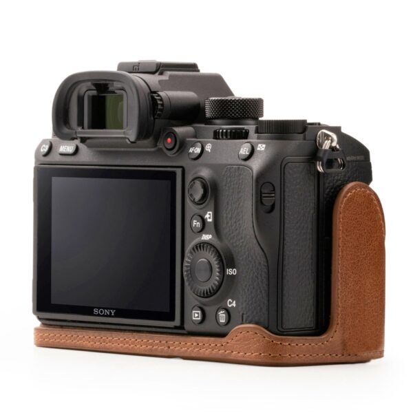 Fine Leather Camera Half Case & Strap Compatible with Sony Alpha A7 III, Sony Alpha A7R III, Sony Alpha A9 - Black / Brown, Handcrafted - Image 4