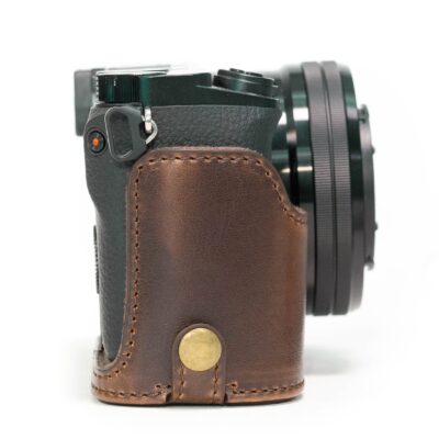 Leather Camera Half Case & Strap Compatible with Sony Alpha A6300, Sony Alpha A6000 - Black / Dark Brown / Light Brown, Handcrafted - Image 4