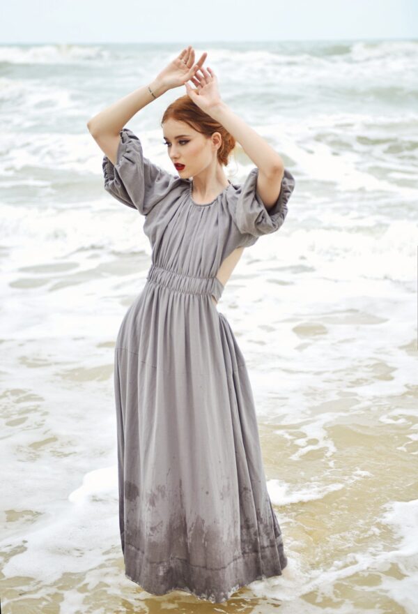 Maxi Summer Dress - Backless Cotton Dress - Balloon Sleeves Dress - Image 3