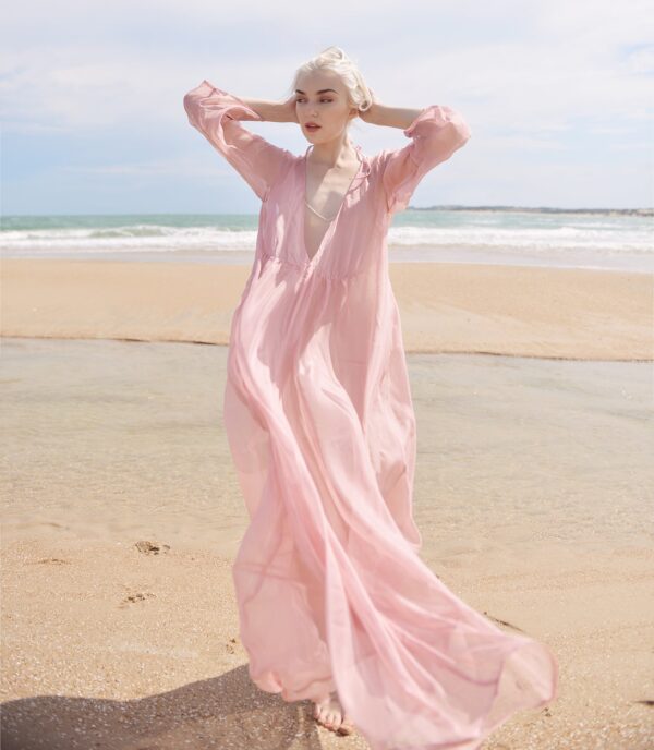 Sheer Silk Long Dress - Maternity Dress for Photoshoot - Sheer Silk Beach Cover up - Sheer Long Dress - Lelasilk - Image 2