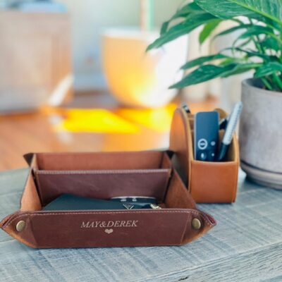 Personalized Leather Valet Tray, Custom Office Desk Organizer, Functional Storage Tray, Decorative Catch All Tray, Modern Jewelry Storage - Image 4