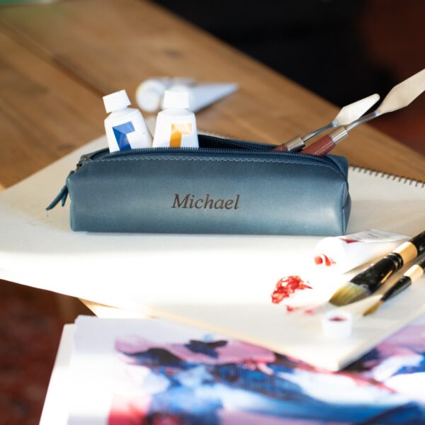 Personalized Hand Crafted Top Grain Leather Zip Pen Case, Pencil Bag, High Quality Cosmetic Case, Custom Makeup Bag, Classic Look Pen Pouch - Image 2