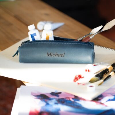 Personalized Pen Pouch Top Grain Leather, Hand Crafted Cosmetic Case, Pencil Pouch, High Quality Makeup Case, Custom Pencil Case with Zipper - Image 3