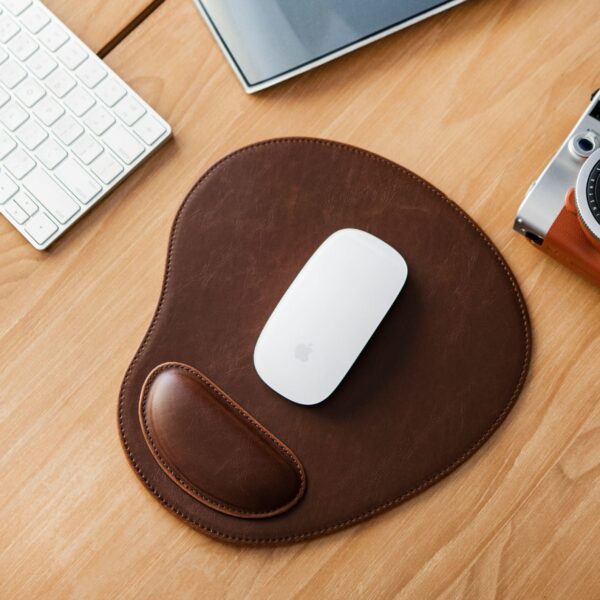 Personalized Oval Leather Mouse Pad with Wrist Rest, Hand Crafted Computer Mouse Pad, Cute Desk Laptop Mouse Pad, Soft Ergonomic Mouse Pad - Image 2