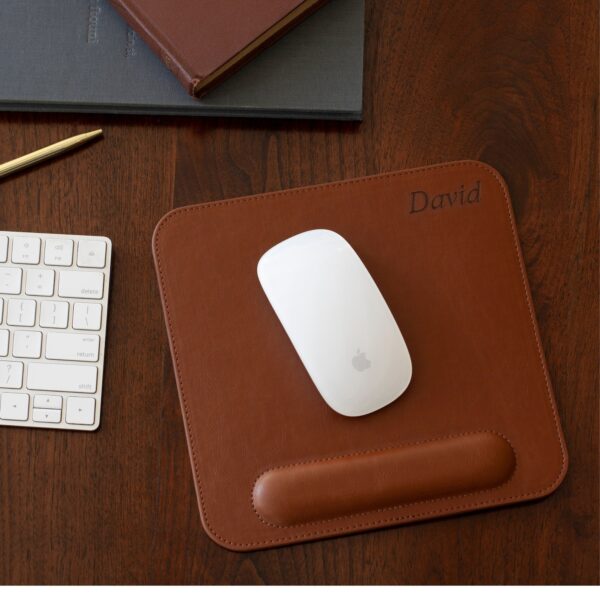 Personalized Office Ergonomic Mouse Pad, Laptop Mouse Pad, Hand Crafted Computer Mouse Pad, Leather Mouse pad with Wrist Rest, Birthday Gift - Image 4