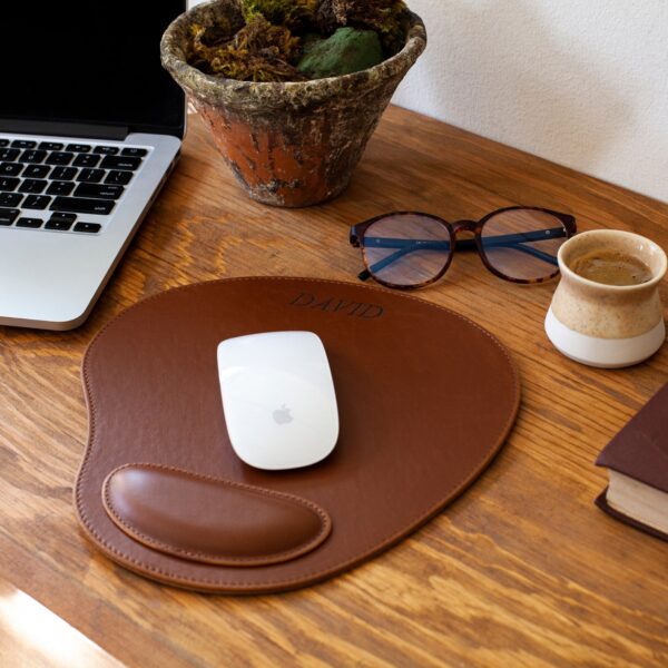 Personalized Leather Mouse Pad with Wrist Rest, Hand Crafted Oval Computer Mouse Pad, Desk Laptop Mouse Pad, Office Ergonomic Mouse Pad - Image 2