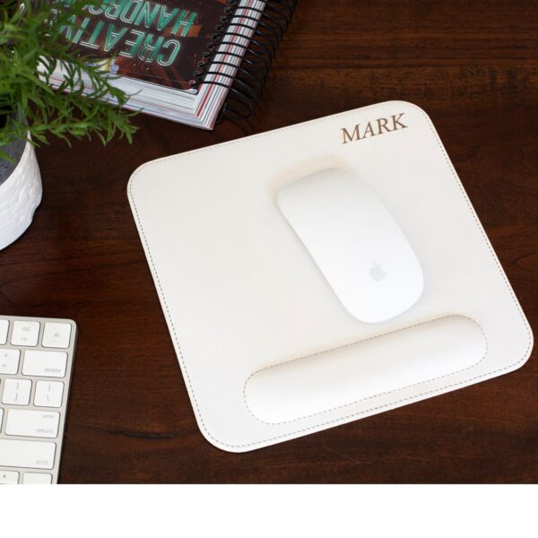 Personalized Office Ergonomic Mouse Pad, Laptop Mouse Pad, Hand Crafted Computer Mouse Pad, Leather Mouse pad with Wrist Rest, Birthday Gift - Image 2