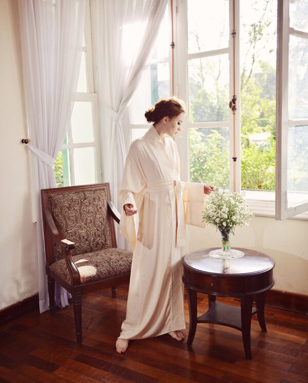 Silk Robe Kimono - Full Length Robe - Long Dressing Gown - Long Sleeve - Image 3