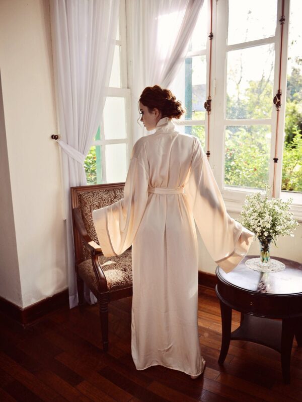 Silk Robe Kimono - Full Length Robe - Long Dressing Gown - Long Sleeve - Image 4