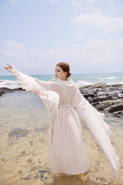 Kimono Robe Women - Linen Gauze Long Robe - Floor Length Gown - Long Dressing Gown - Long Sleeve Wedding Robe - Image 3