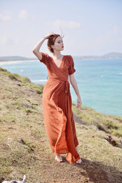 Linen Gauze Wrap Dress - Wrap Dress Women - Wrap Dress Maxi - Linen Dress Summer - Linen Gauze Dress - Image 3