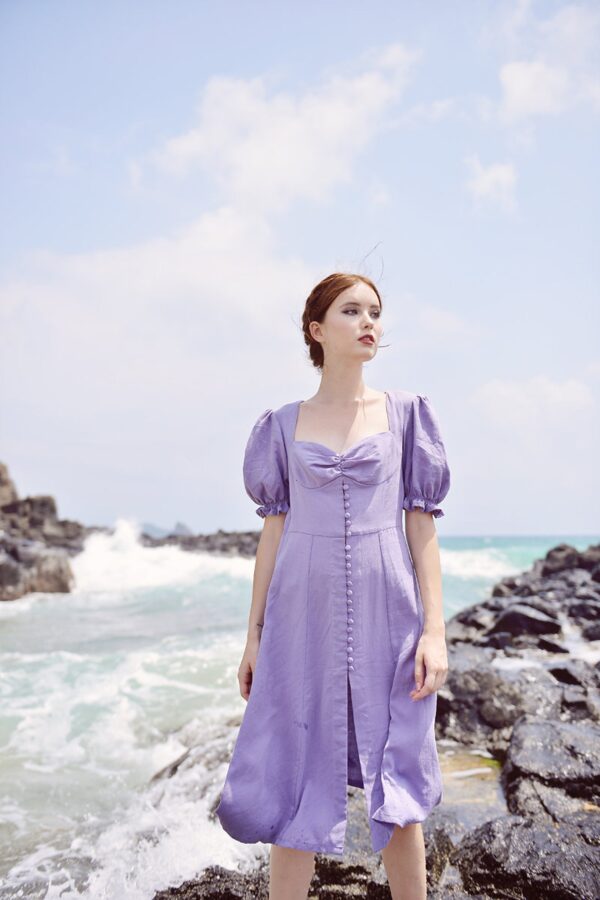 Short Sleeve Lilac Dress - Summer Dress Cottagecore - Image 3