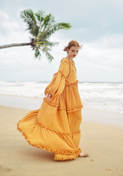 Boho Dress Full Length - Long Sleeves Dress - Linen Beach Dress - Image 2