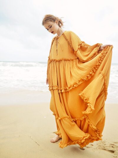 Boho Dress Full Length - Long Sleeves Dress - Linen Beach Dress - Image 3