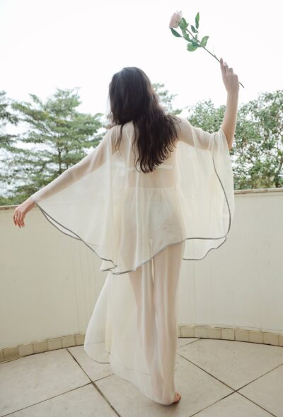 Sheer Robe Maternity PhotoShoot - Floor-Length Gown - Bridal Shower Gift - Lelasilk - Image 3