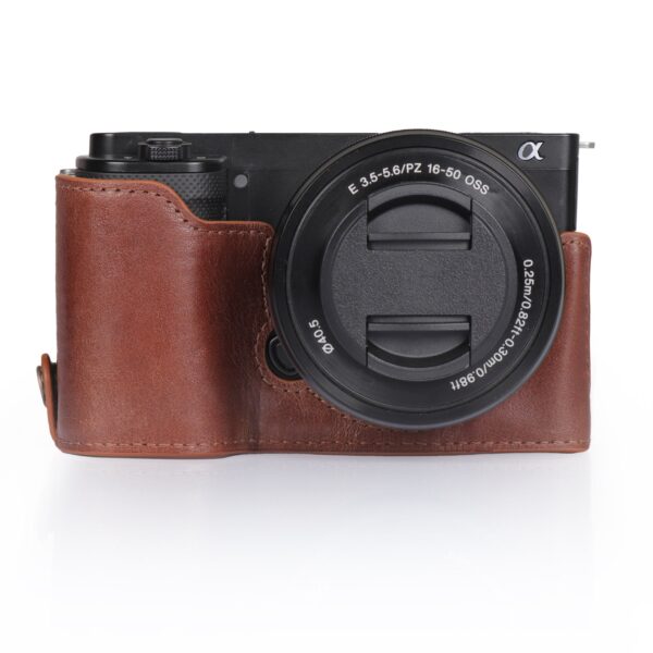 Sony ZV-E10 Fine Leather Camera Half Case & Strap - Black / Brown, Handcrafted - Image 3