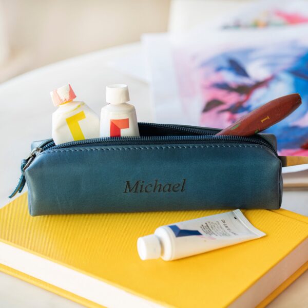 Personalized Hand Crafted Top Grain Leather Zip Pen Case, Pencil Bag, High-Quality Cosmetic Case, Custom Makeup Bag, Classic Look Pen Pouch - Image 2