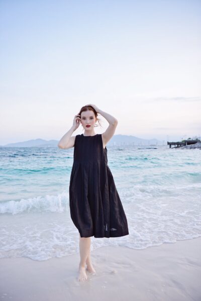 Black Linen Dress - Linen Pleated Dresses for Women - Linen Clothing Women - Image 3