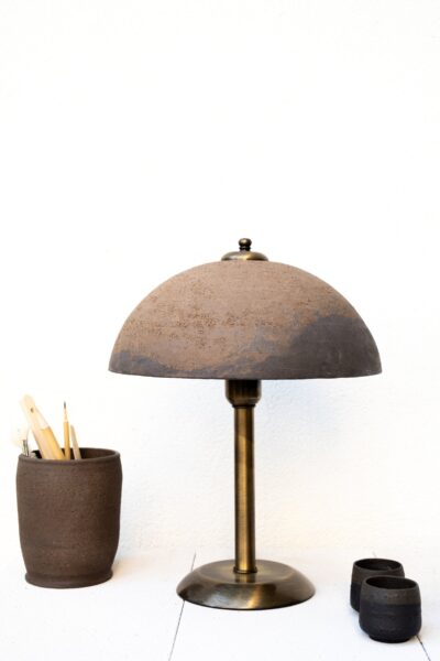 Ceramic Bedside Desk Lamp, Pottery Clay Light Table Lamp, Abstract Mushroom Lamp, Mid Century Pedestal Chandelier, Brown Office Lamp - Image 3