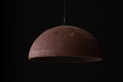 19" Terracota Ceramic Dome Natural Textured Pendant Light, Christmas Gift, Wabi Sabi Pendant Light, Handmade Chandelier - Image 4