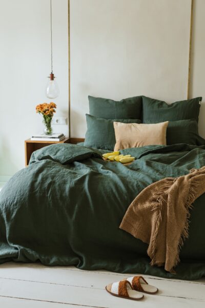 Forest green linen bed set: 1 duvet cover and 2 pillowcases, natural 100% flax linen bedding in queen, king, single, double, twin sizes - Image 4